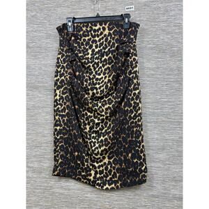 Lafayette 148 New York Skirt Womens 12 Brown Leopard Print Pencil Lined Ruched